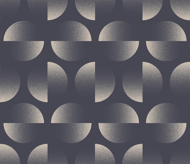 Split Circles Bauhaus Style Seamless Pattern Vector Dot Work Abstract Background