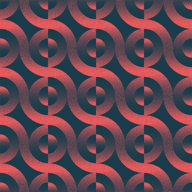 Split Circles And Wavy Lines Seamless Pattern Trendy Vector Red Abstraction