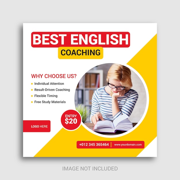 Spoken English online tutor social media post design template