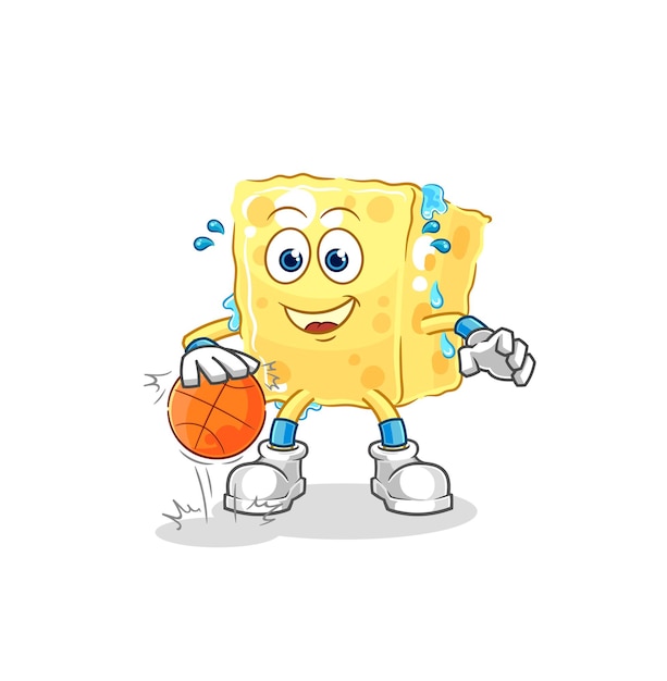 Sponge dribble basketball character cartoon mascot vector