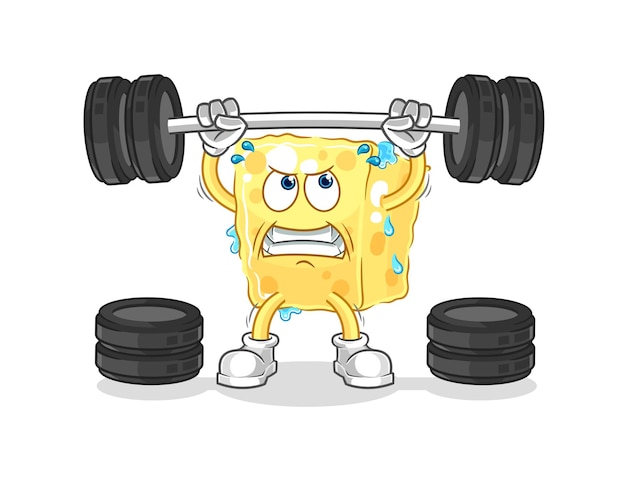 Sponge lifting the barbell character cartoon mascot vector