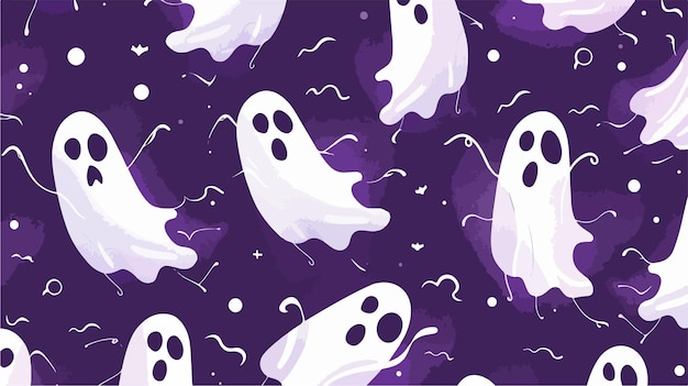 Vector spooky yet adorable ghost pattern on purple background