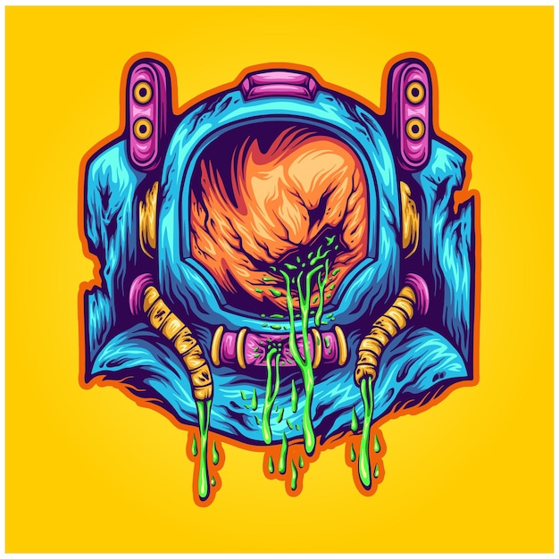 Spooky astronaut monster head illustration