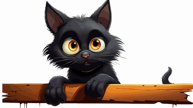 Vector spooky cartoon black cat leaning on surface