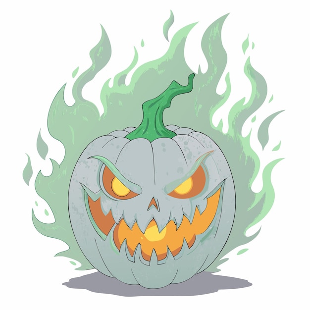 Vector a spooky carved pumpkin with a sinister expression and green flames