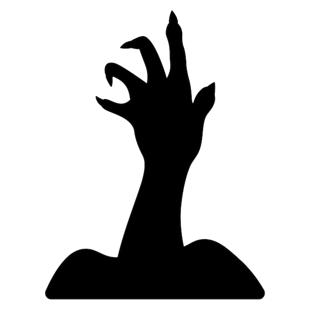 Spooky clawed paw. Silhouette. The dead man's hand is pulled out of the ground. Gnarled fingers