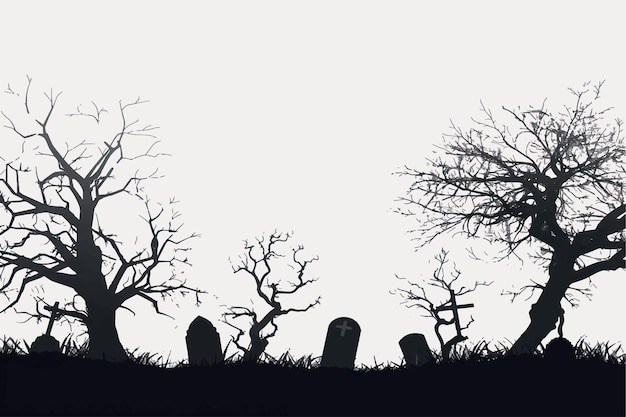 Spooky graveyard with bare trees