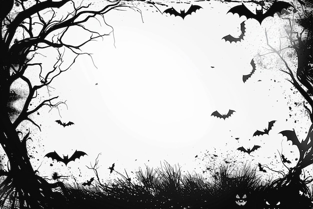 Vector spooky halloween background with bats pumpkins