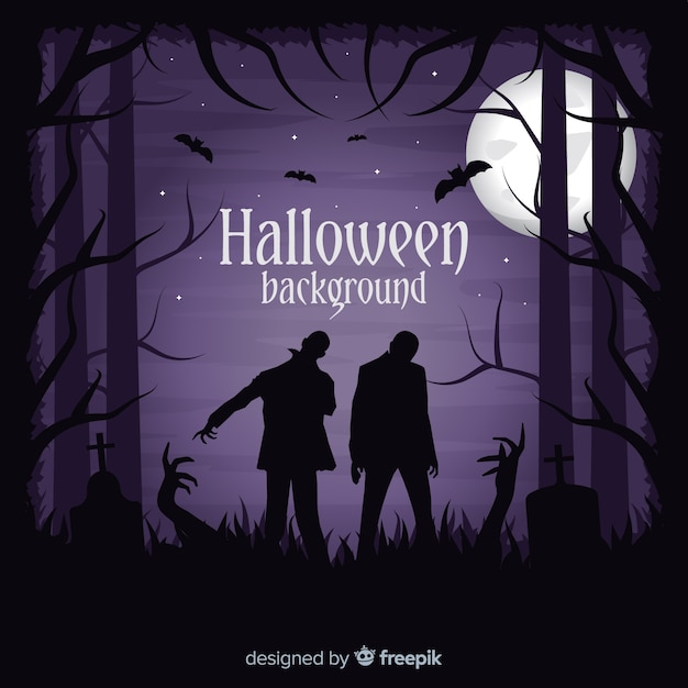 Spooky halloween background with flat design