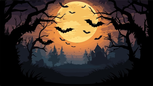 Spooky Halloween Background with Flying Bats