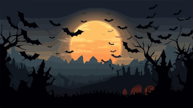 Vector spooky halloween background with flying bats