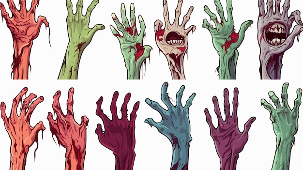 Vector spooky halloween background with zombie hands collection