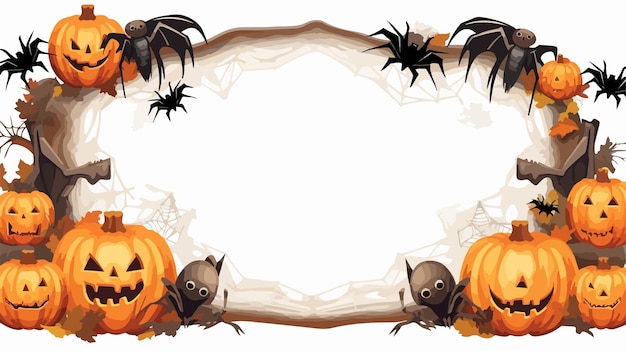 Vector spooky halloween frame with pumpkins rat spider web bats festive holiday decor