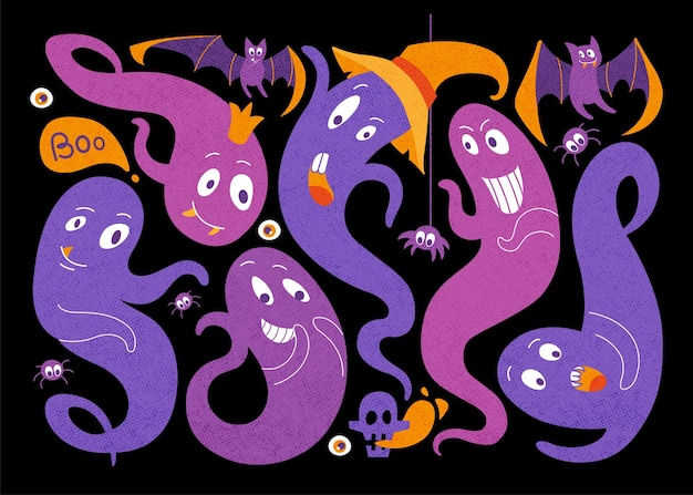 Spooky halloween ghost Scary ghost characters Halloween spooky cartoon poltergeist