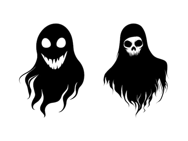 Spooky Halloween Ghost Silhouettes Scary Black and White Vector Clipart for Haunted Designs