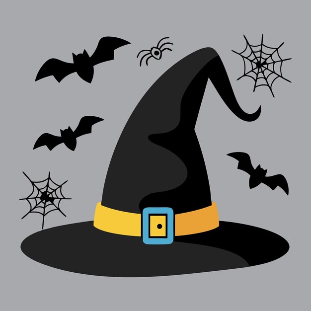 Vector spooky halloween hat collection witch pumpkin and ghostthemed headwear