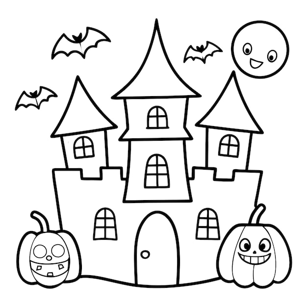 Spooky Halloween Haunted House Coloring Page for Kids