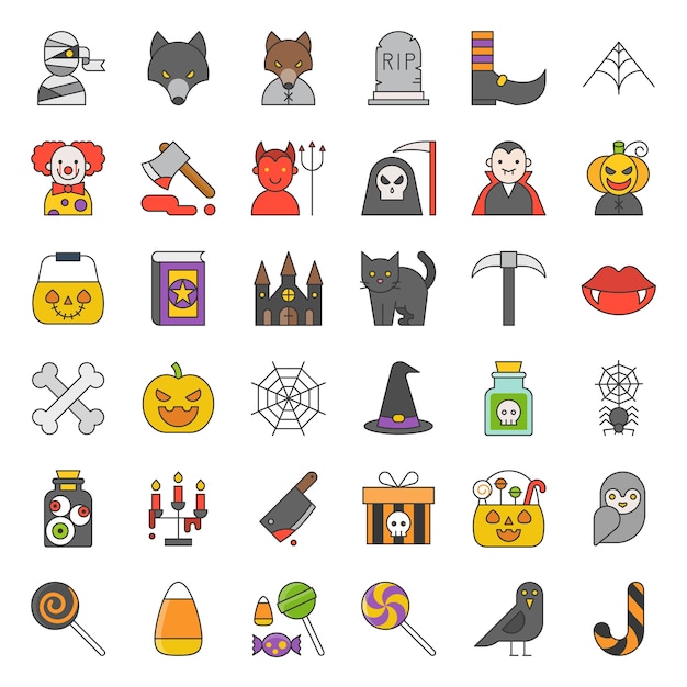 Spooky halloween icon set