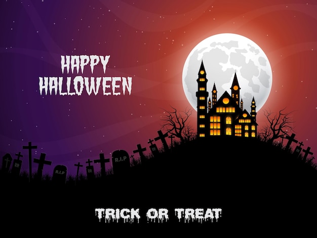 Spooky Halloween illustration with Colorful moon night background design