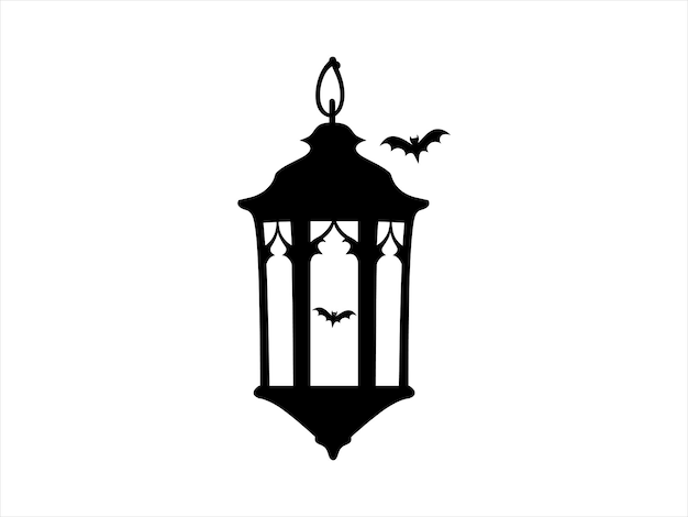 Spooky Halloween Lantern Silhouettes with Haunted Trees and Bats Gothic Vector Clipart