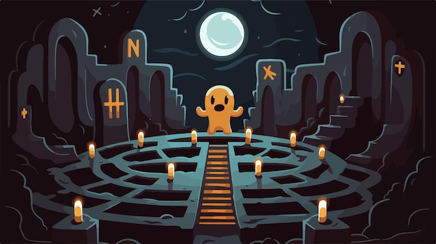 Vector spooky halloween maze game for educational childrens activity