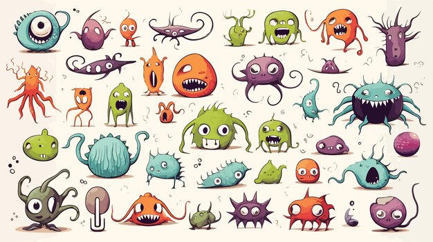 Vector spooky halloween monster illustrations set for seasonal designs