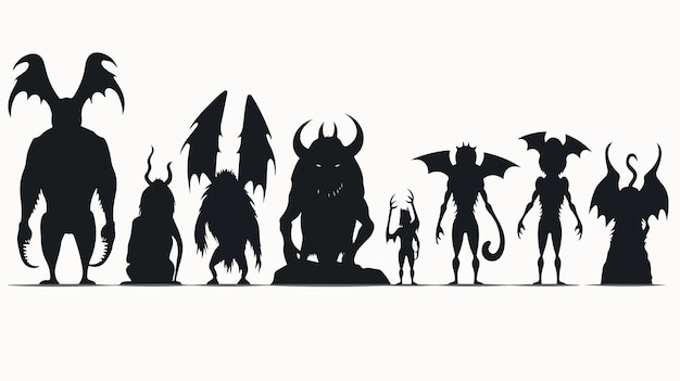 Vector spooky halloween monsters gathering in dark illustration