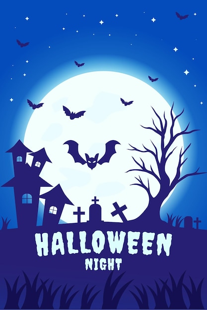 Spooky halloween night vertical poster banner illustration