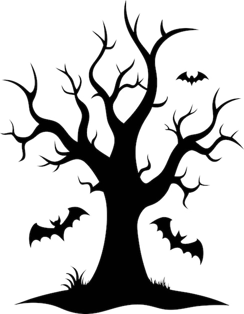 Vector spooky halloween tree silhouette with bats vector art design