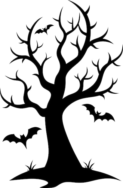 Spooky Halloween Tree Silhouette With bats vector art design