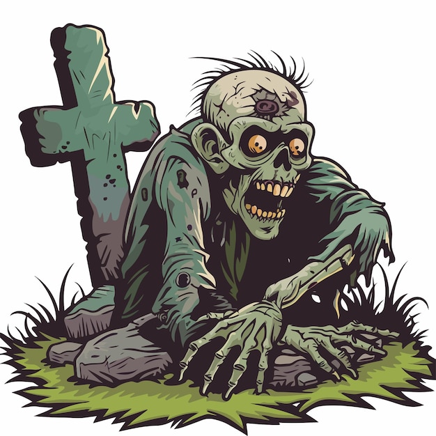 Spooky Halloween Zombie in Grave Clipart Isolated Creepy Halloween Illustration