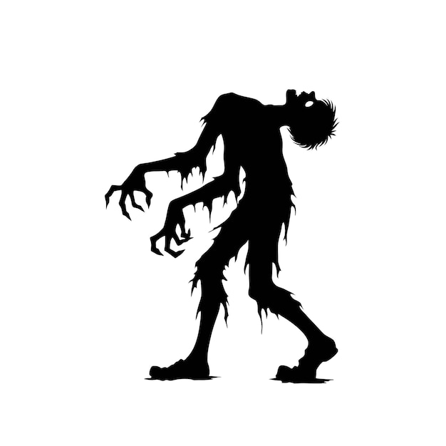 Vector spooky halloween zombie silhouette vector creepy undead figure for halloween design projects