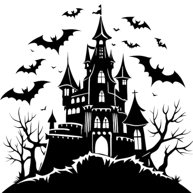 Spooky Haunted Castle at Night Vector Art