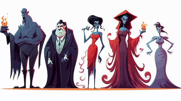 Vector spooky horror characters vector featuring dracula witch and zombie