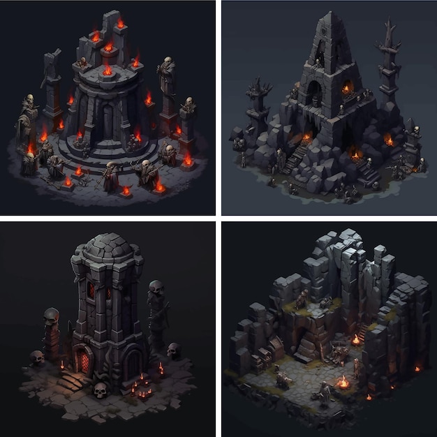 spooky horror tile yard map 3d land fire game graphic ground image scene interior night rock ill