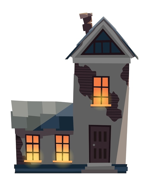 Spooky house Dark scary house in night Horror nightmare illustration Creepy building isolated on white background