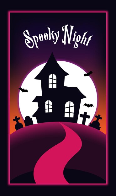 Vector spooky house with gradient background