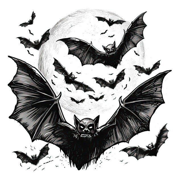 Vector spooky line art of flying bats inspired by addams family halloween elements happy halloween