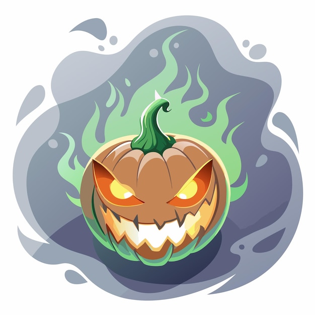 Vector a spooky pumpkin with glowing eyes and flames perfect for halloween themes