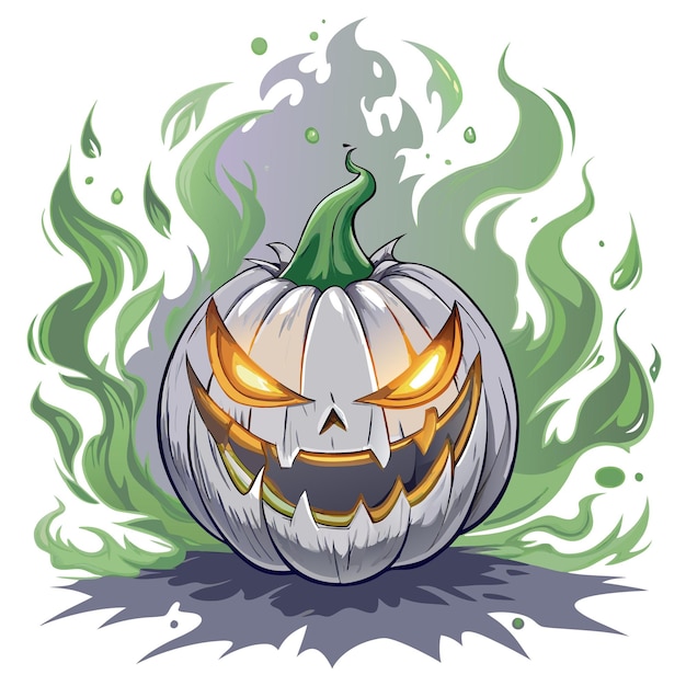 A spooky pumpkin with glowing eyes and flames representing Halloween themes