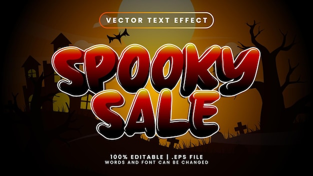 Spooky sale halloween 3d editable text effect with scary and orange background