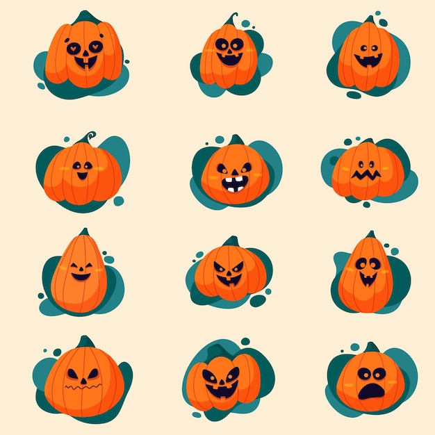 Vector spooky and scary halloween pumpkin monster set halloween pumpkin collectionxd