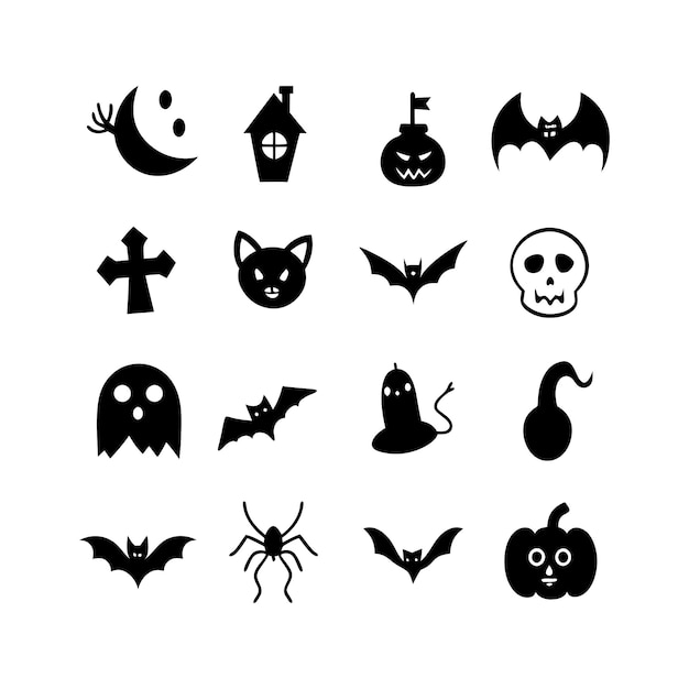 Spooky Silhouette Halloween HandDrawn Icons Vector Set