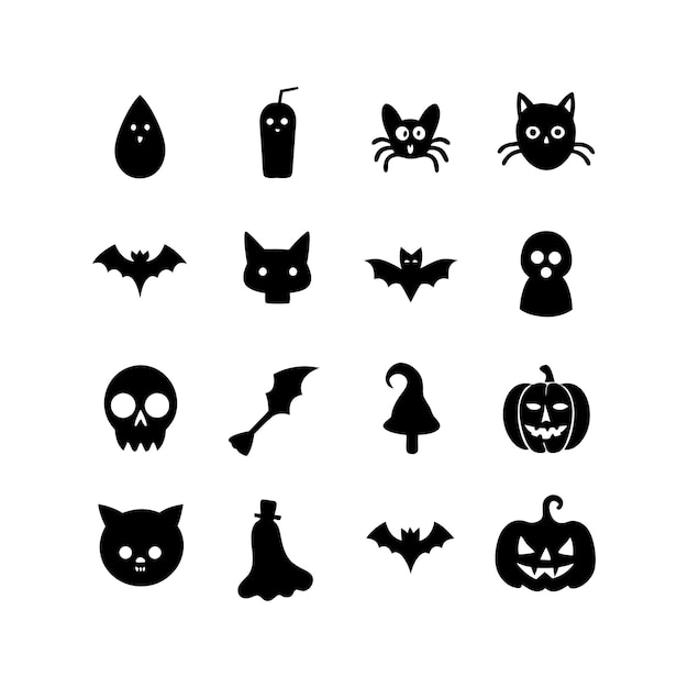 Spooky Silhouette Halloween HandDrawn Icons Vector Set