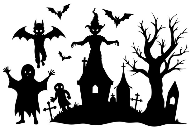 Vector spooky silhouettes collection vector illustration amp clipart