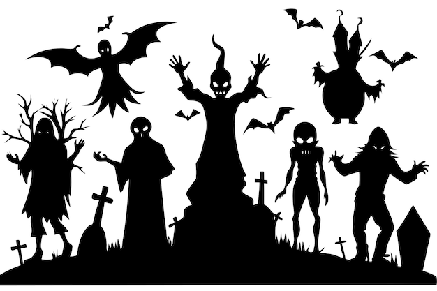 Vector spooky silhouettes collection vector illustration amp clipart