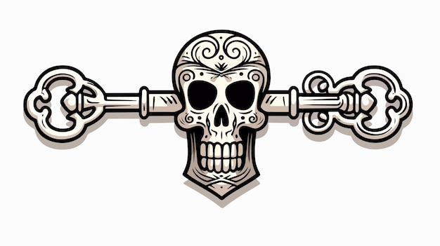 Vector spooky skull key cartoon doodle vector illustration