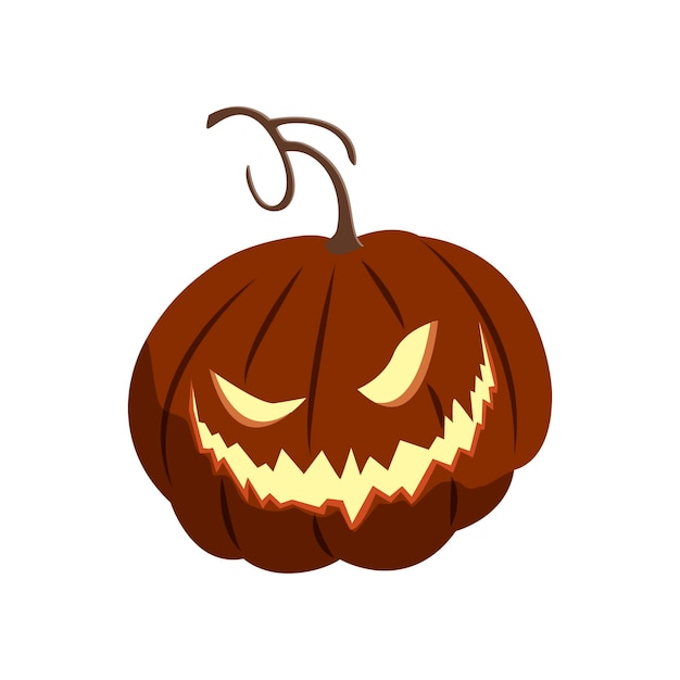 Spooky smiling Halloween pumpkin, design element, isolated, white background.