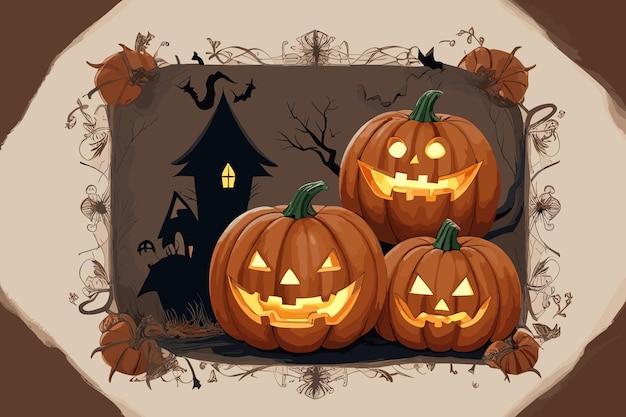 Spooky vector illustration pumpkins fantasy style Halloweenstylized horror pumpkin spooky party