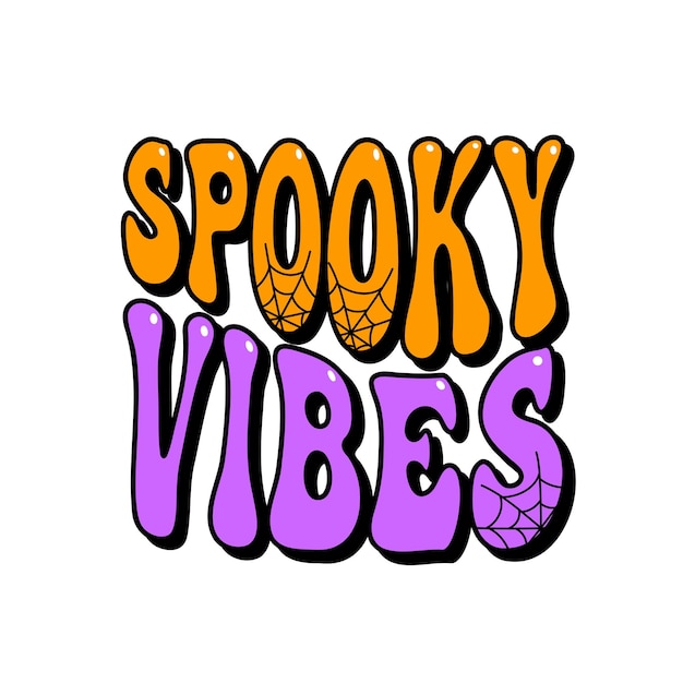 spooky vibes groovy lettering trendy halloween design holiday vector illustration